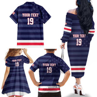 Custom USA Ice Hockey Family Matching Off The Shoulder Long Sleeve Dress and Hawaiian Shirt United States Eagle Mascot Style