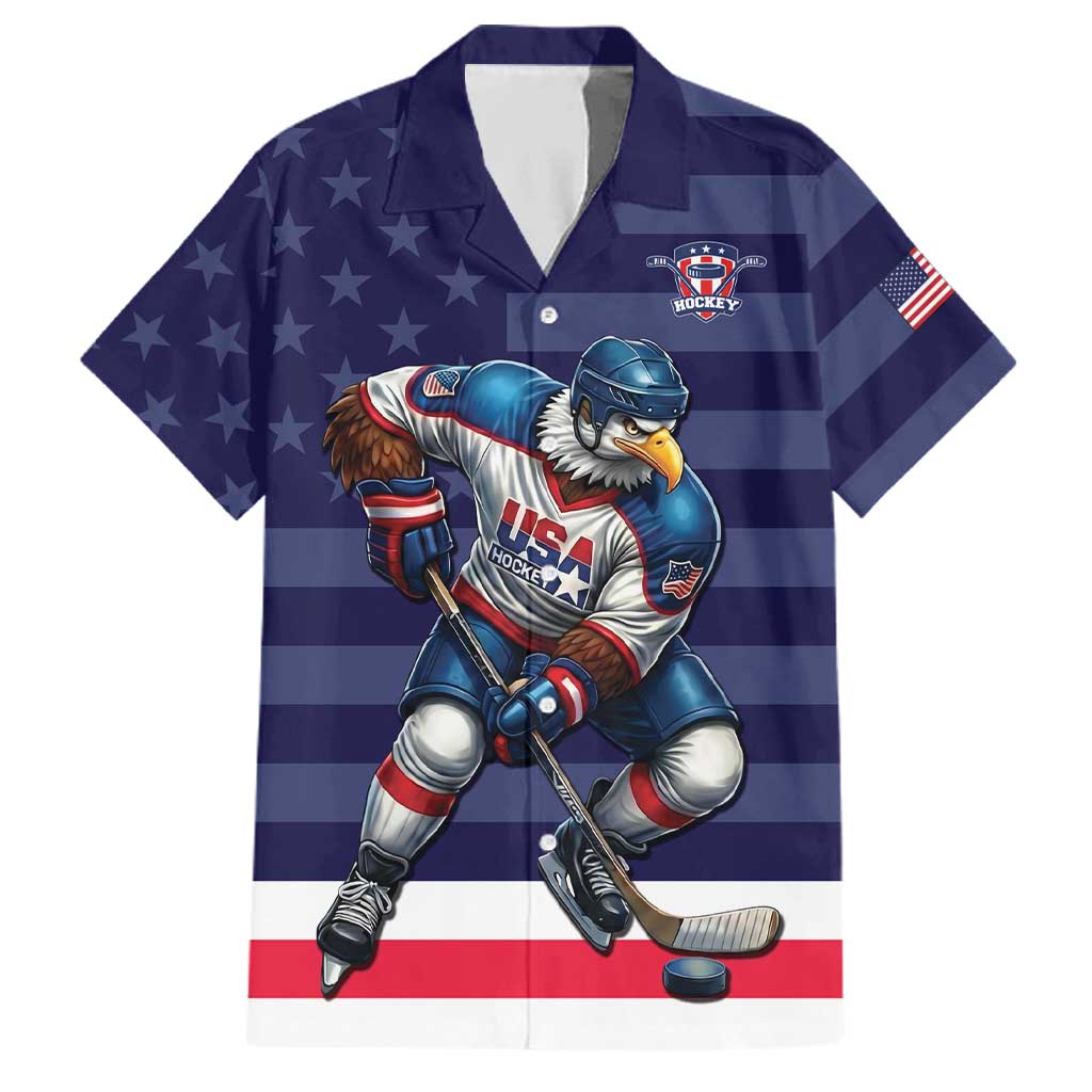 Custom USA Ice Hockey Family Matching Off The Shoulder Long Sleeve Dress and Hawaiian Shirt United States Eagle Mascot Style