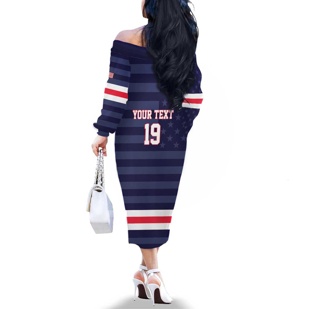 Custom USA Ice Hockey Family Matching Off The Shoulder Long Sleeve Dress and Hawaiian Shirt United States Eagle Mascot Style