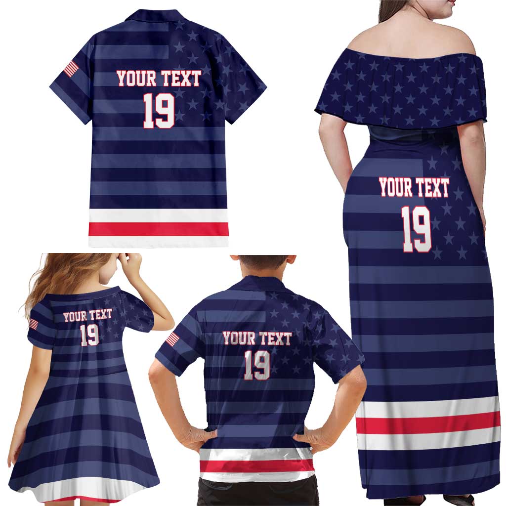 Custom USA Ice Hockey Family Matching Off Shoulder Maxi Dress and Hawaiian Shirt United States Eagle Mascot Style