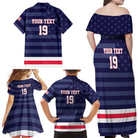 Custom USA Ice Hockey Family Matching Off Shoulder Maxi Dress and Hawaiian Shirt United States Eagle Mascot Style