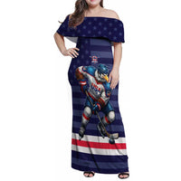 Custom USA Ice Hockey Family Matching Off Shoulder Maxi Dress and Hawaiian Shirt United States Eagle Mascot Style