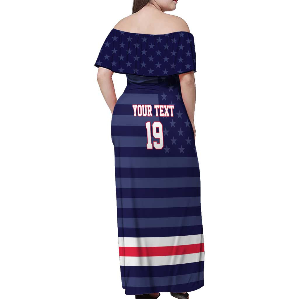 Custom USA Ice Hockey Family Matching Off Shoulder Maxi Dress and Hawaiian Shirt United States Eagle Mascot Style