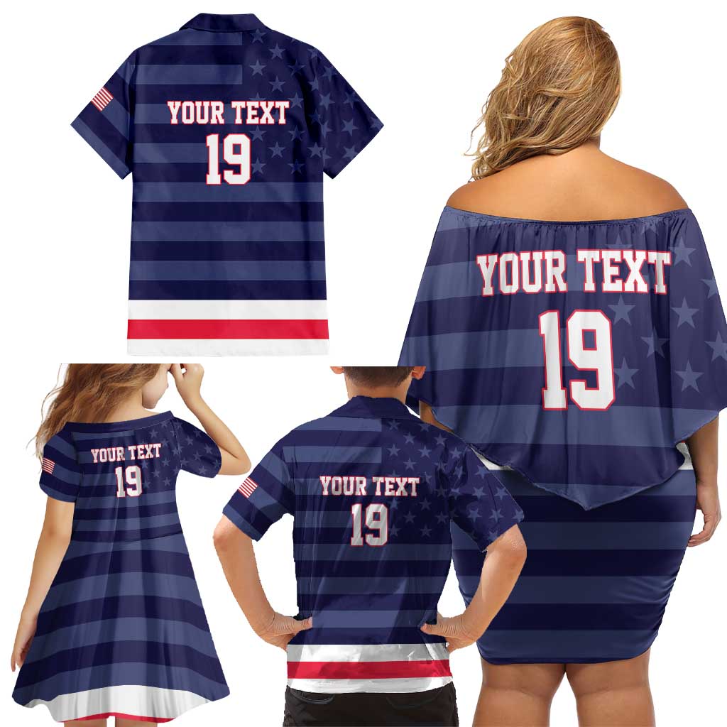 Custom USA Ice Hockey Family Matching Off Shoulder Short Dress and Hawaiian Shirt United States Eagle Mascot Style