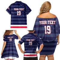Custom USA Ice Hockey Family Matching Off Shoulder Short Dress and Hawaiian Shirt United States Eagle Mascot Style