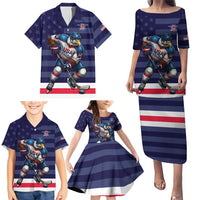 Custom USA Ice Hockey Family Matching Puletasi and Hawaiian Shirt United States Eagle Mascot Style