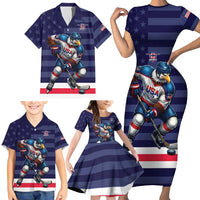 Custom USA Ice Hockey Family Matching Short Sleeve Bodycon Dress and Hawaiian Shirt United States Eagle Mascot Style