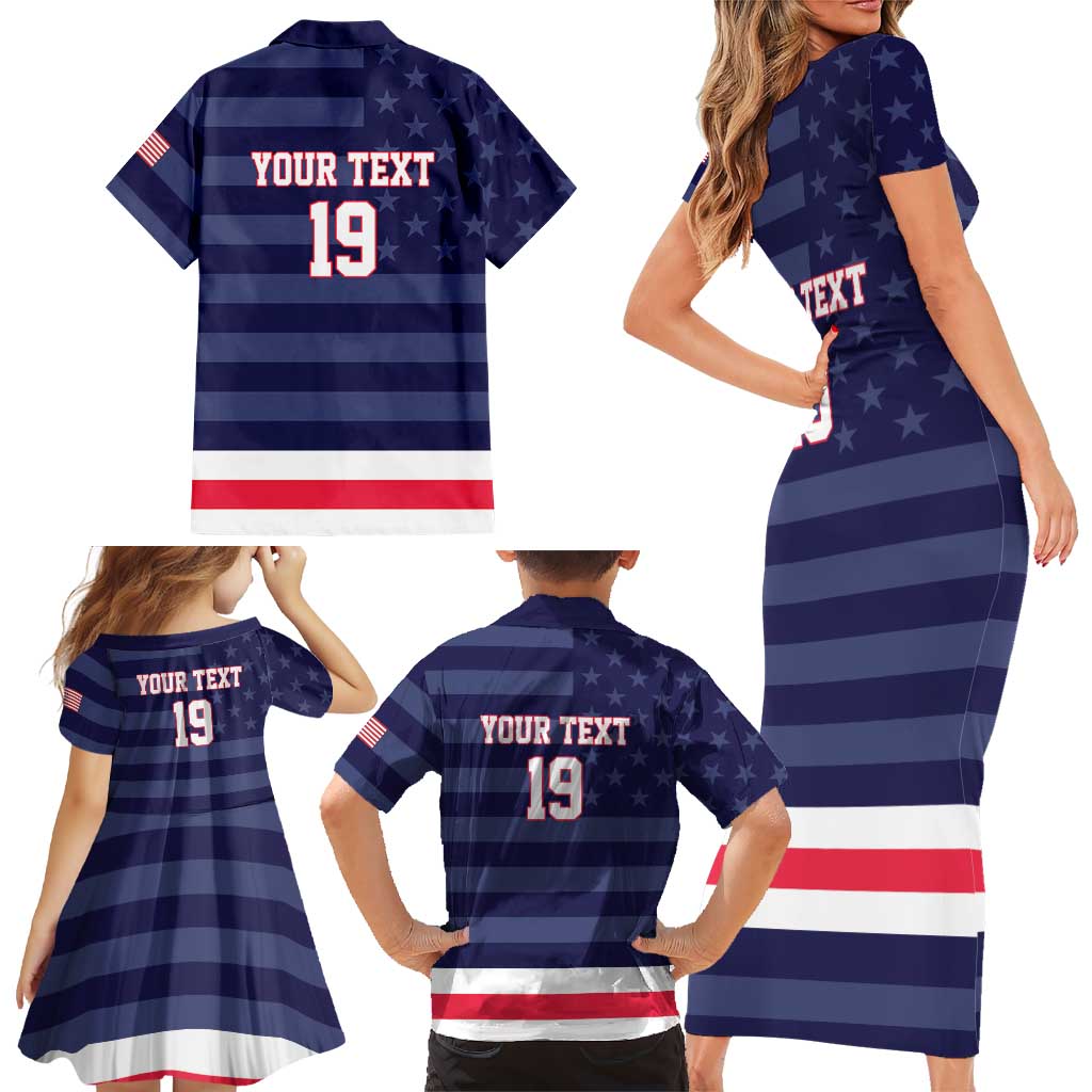 Custom USA Ice Hockey Family Matching Short Sleeve Bodycon Dress and Hawaiian Shirt United States Eagle Mascot Style