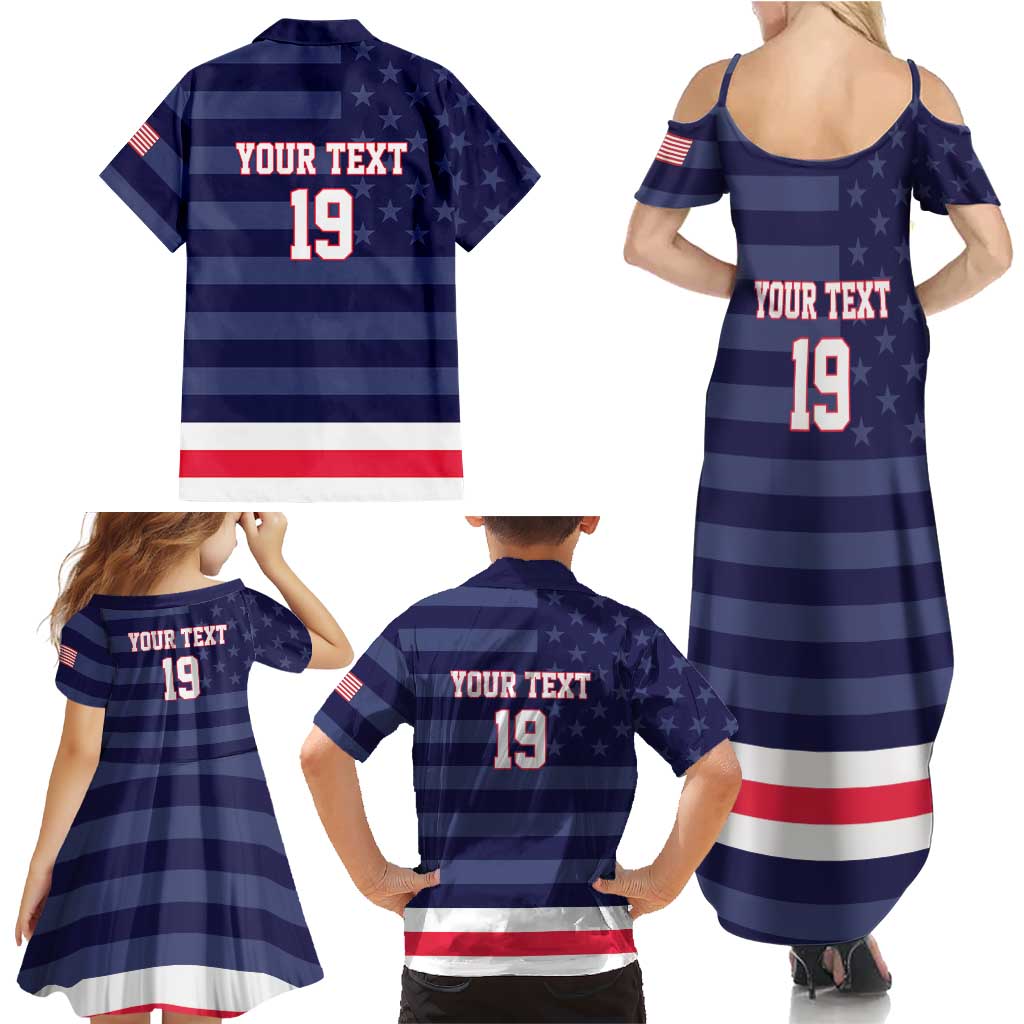 Custom USA Ice Hockey Family Matching Summer Maxi Dress and Hawaiian Shirt United States Eagle Mascot Style