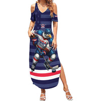 Custom USA Ice Hockey Family Matching Summer Maxi Dress and Hawaiian Shirt United States Eagle Mascot Style