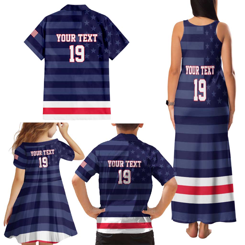 Custom USA Ice Hockey Family Matching Tank Maxi Dress and Hawaiian Shirt United States Eagle Mascot Style