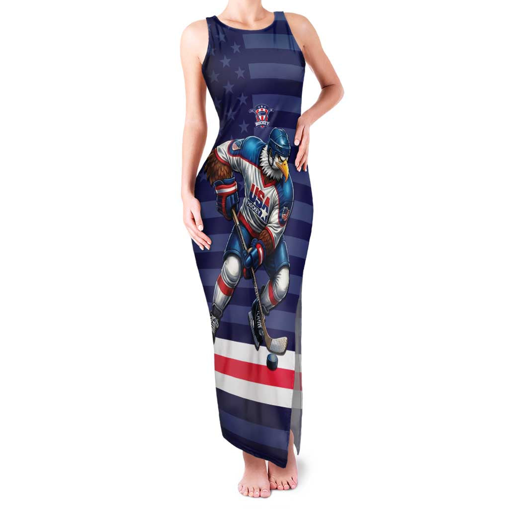 Custom USA Ice Hockey Family Matching Tank Maxi Dress and Hawaiian Shirt United States Eagle Mascot Style