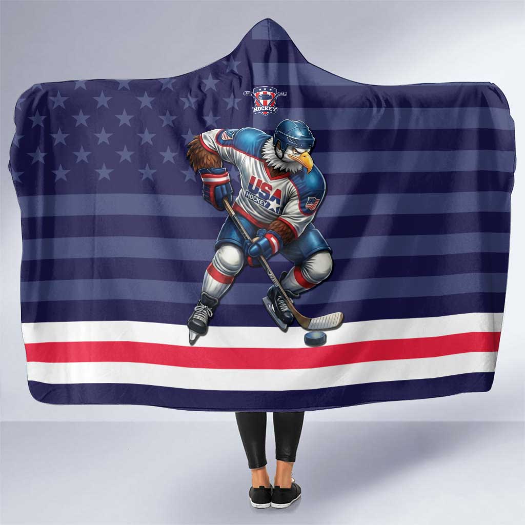 USA Ice Hockey Hooded Blanket United States Eagle Mascot Style
