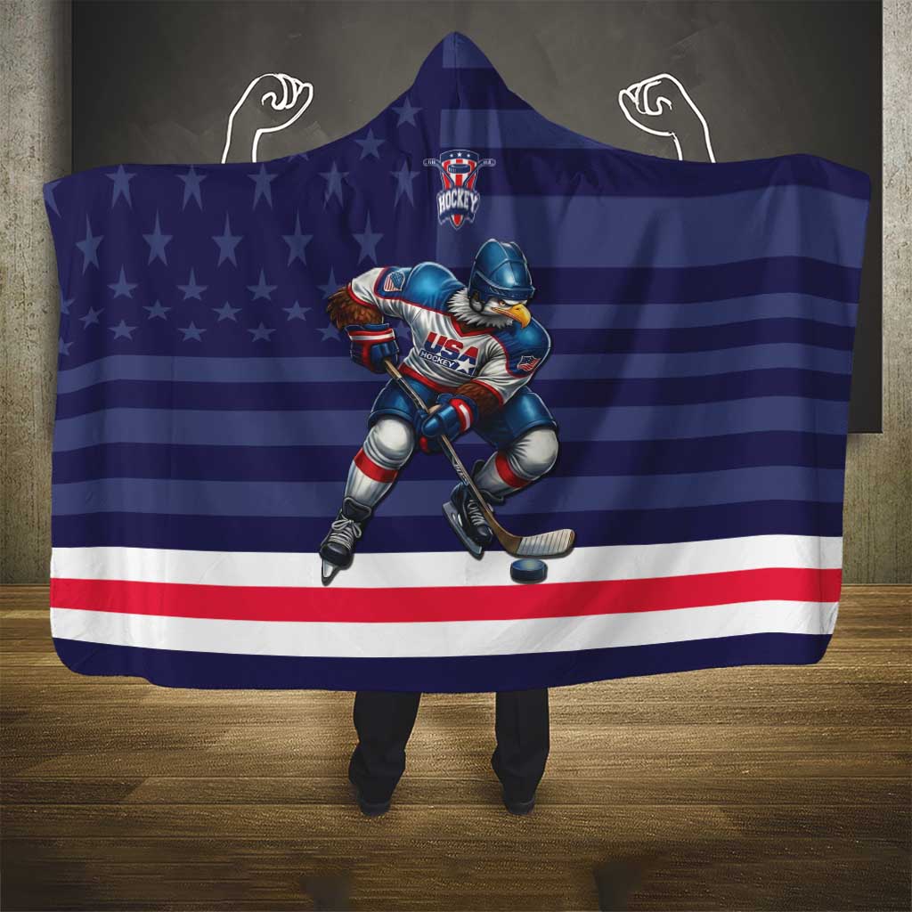 USA Ice Hockey Hooded Blanket United States Eagle Mascot Style