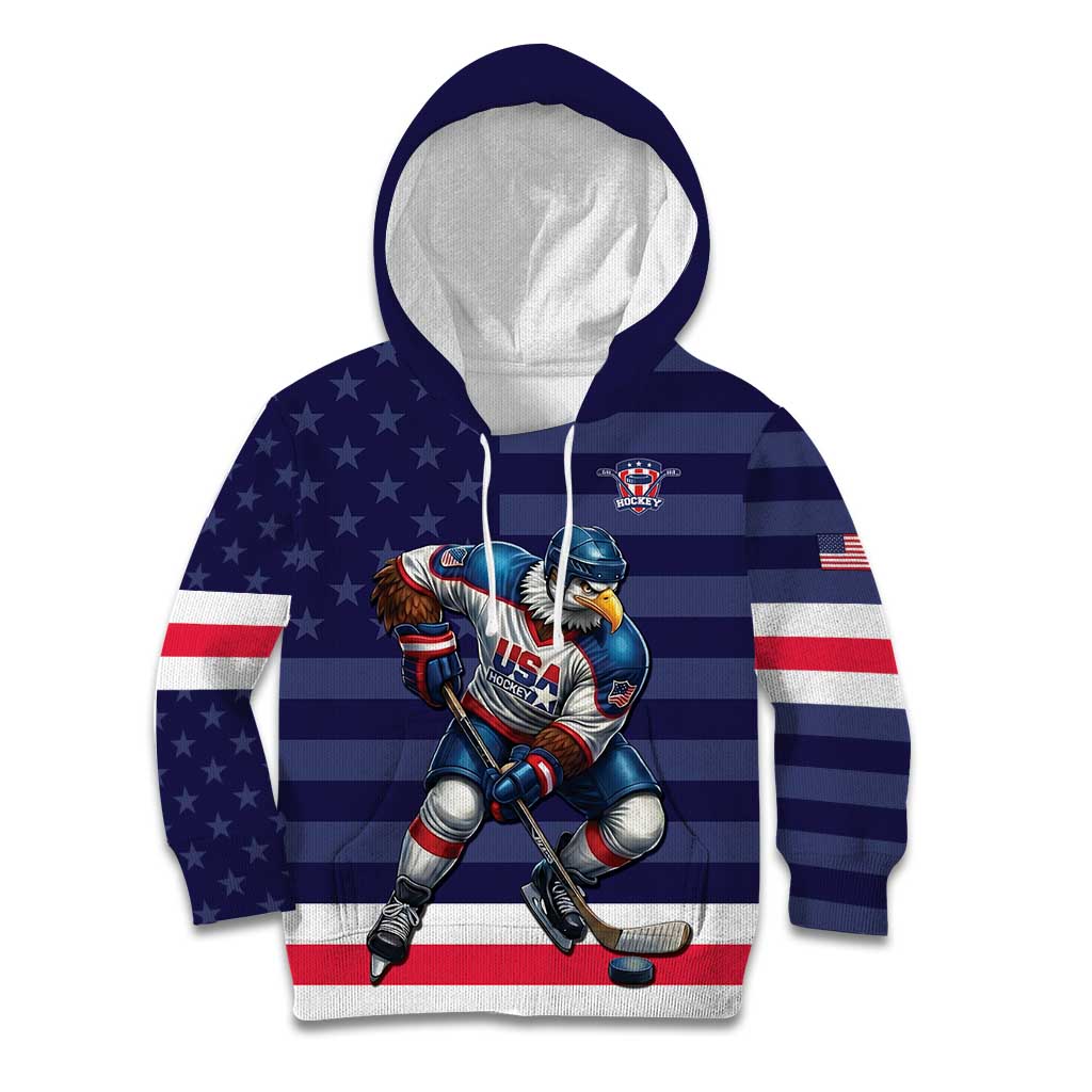 Custom USA Ice Hockey Kid Hoodie United States Eagle Mascot Style