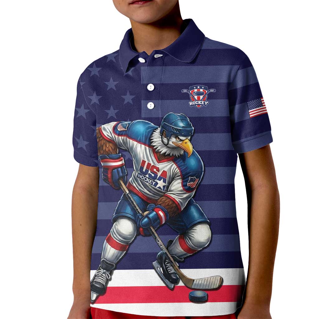 Custom USA Ice Hockey Kid Polo Shirt United States Eagle Mascot Style