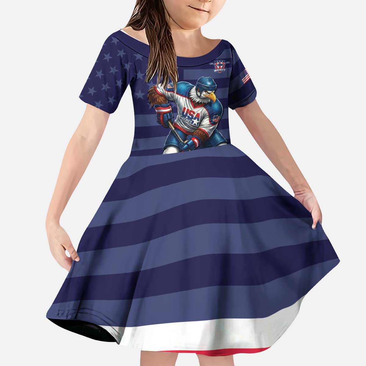 Custom USA Ice Hockey Kid Short Sleeve Dress United States Eagle Mascot Style