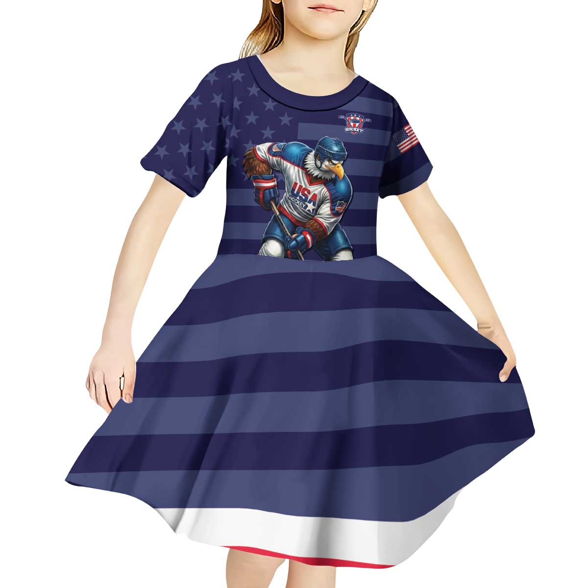 Custom USA Ice Hockey Kid Short Sleeve Dress United States Eagle Mascot Style
