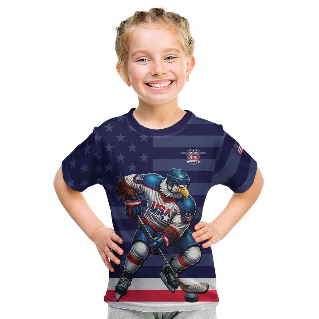 Custom USA Ice Hockey Kid T Shirt United States Eagle Mascot Style