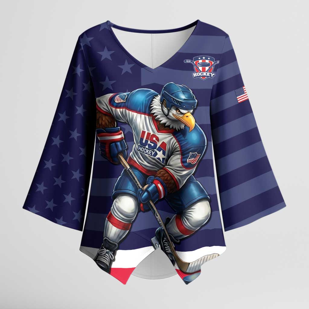 Custom USA Ice Hockey Kimono Sleeve Blouse United States Eagle Mascot Style