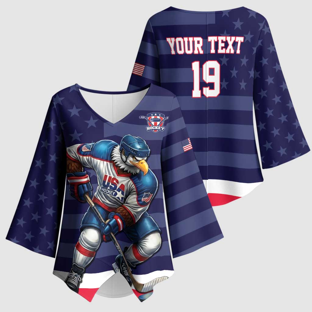 Custom USA Ice Hockey Kimono Sleeve Blouse United States Eagle Mascot Style