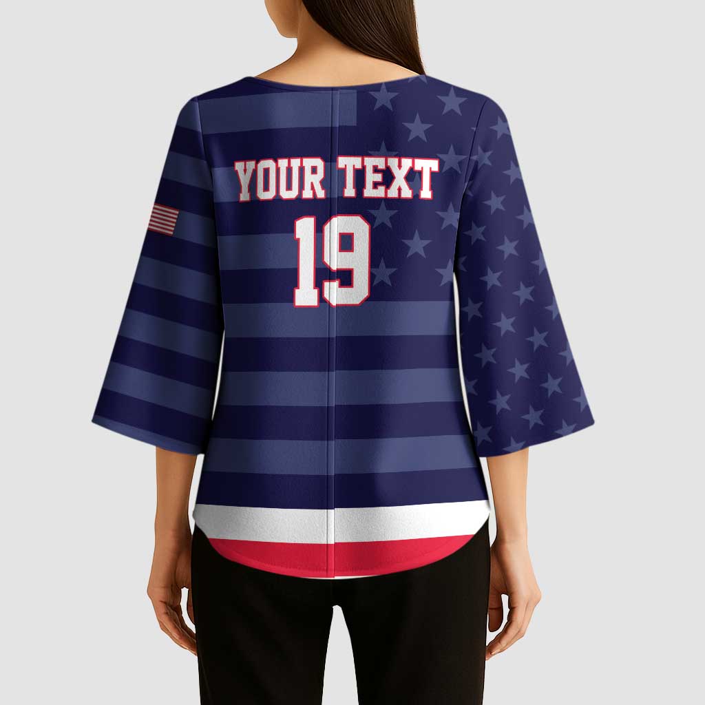 Custom USA Ice Hockey Kimono Sleeve Blouse United States Eagle Mascot Style