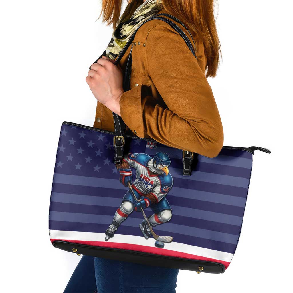 USA Ice Hockey Leather Tote Bag United States Eagle Mascot Style