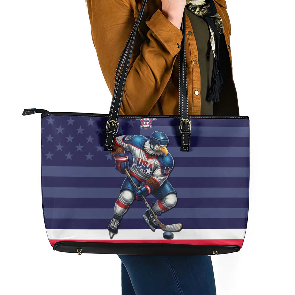 USA Ice Hockey Leather Tote Bag United States Eagle Mascot Style