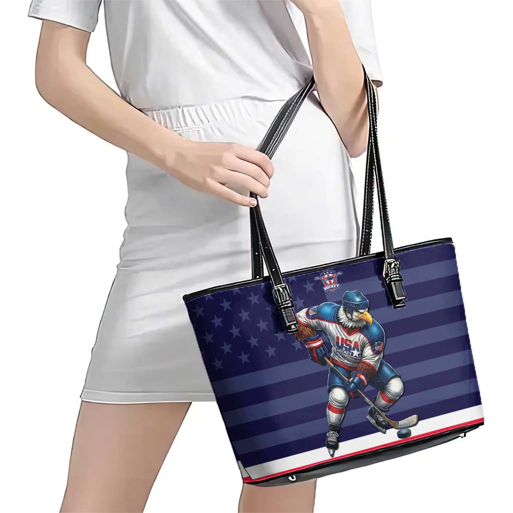 USA Ice Hockey Leather Tote Bag United States Eagle Mascot Style