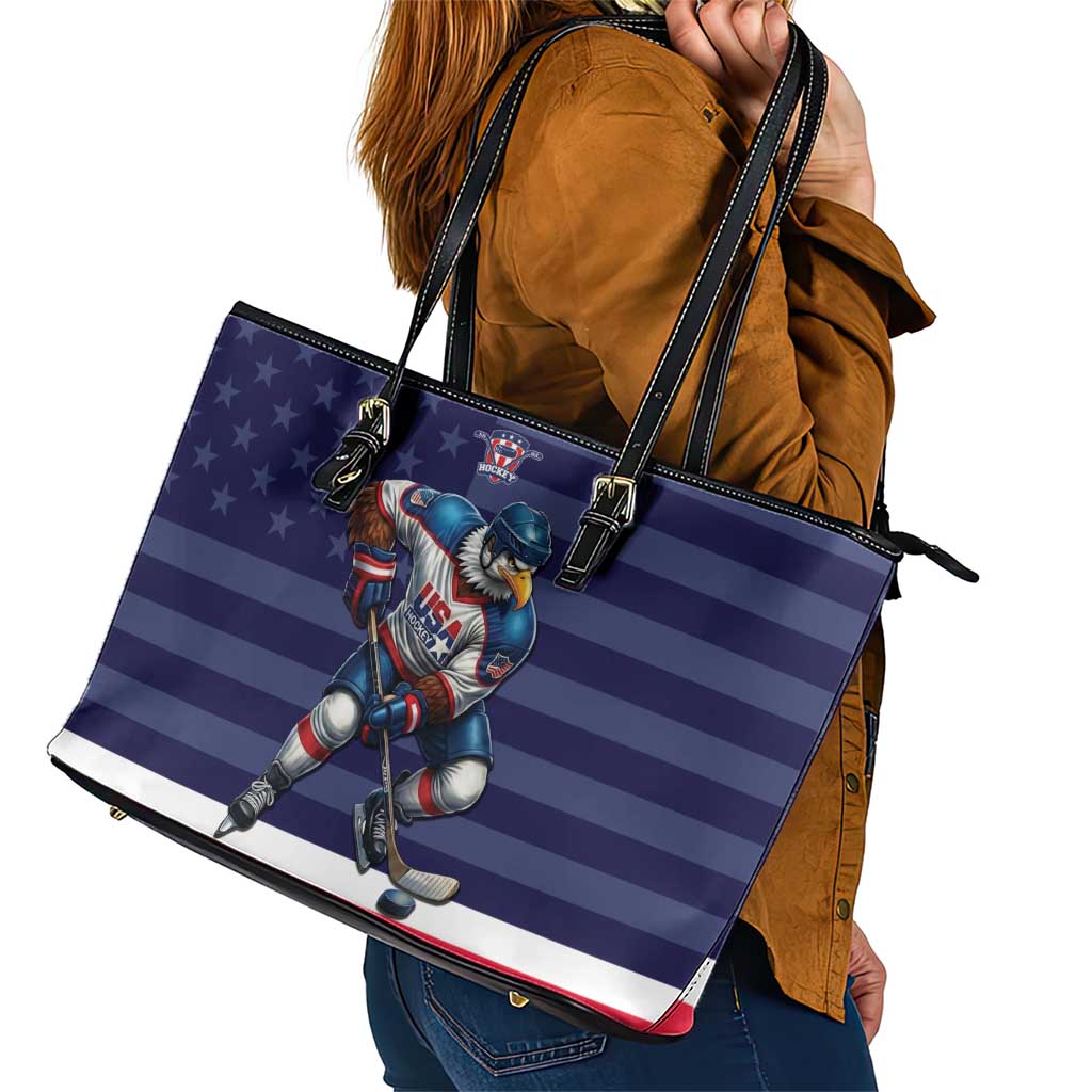 USA Ice Hockey Leather Tote Bag United States Eagle Mascot Style