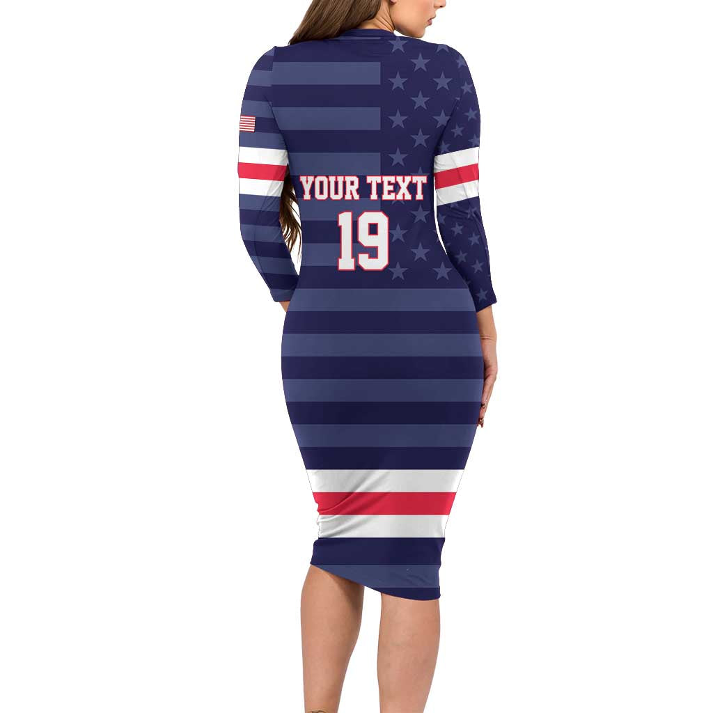 Custom USA Ice Hockey Long Sleeve Bodycon Dress United States Eagle Mascot Style