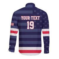 Custom USA Ice Hockey Long Sleeve Button Shirt United States Eagle Mascot Style