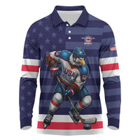 Custom USA Ice Hockey Long Sleeve Polo Shirt United States Eagle Mascot Style