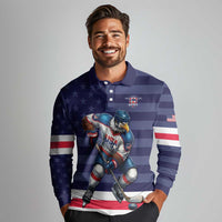 Custom USA Ice Hockey Long Sleeve Polo Shirt United States Eagle Mascot Style