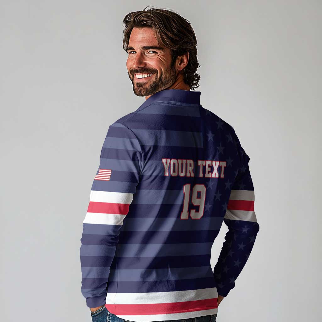 Custom USA Ice Hockey Long Sleeve Polo Shirt United States Eagle Mascot Style