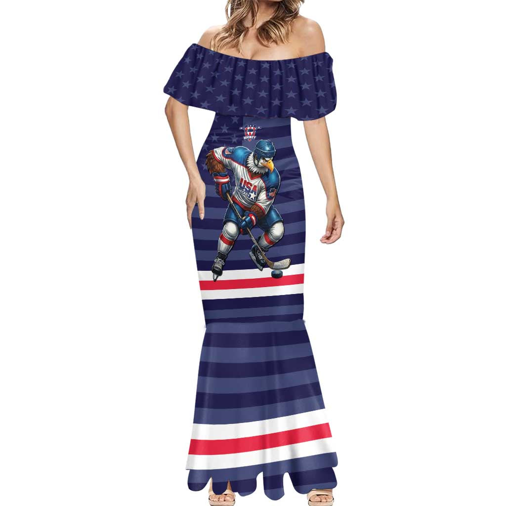 Custom USA Ice Hockey Mermaid Dress United States Eagle Mascot Style