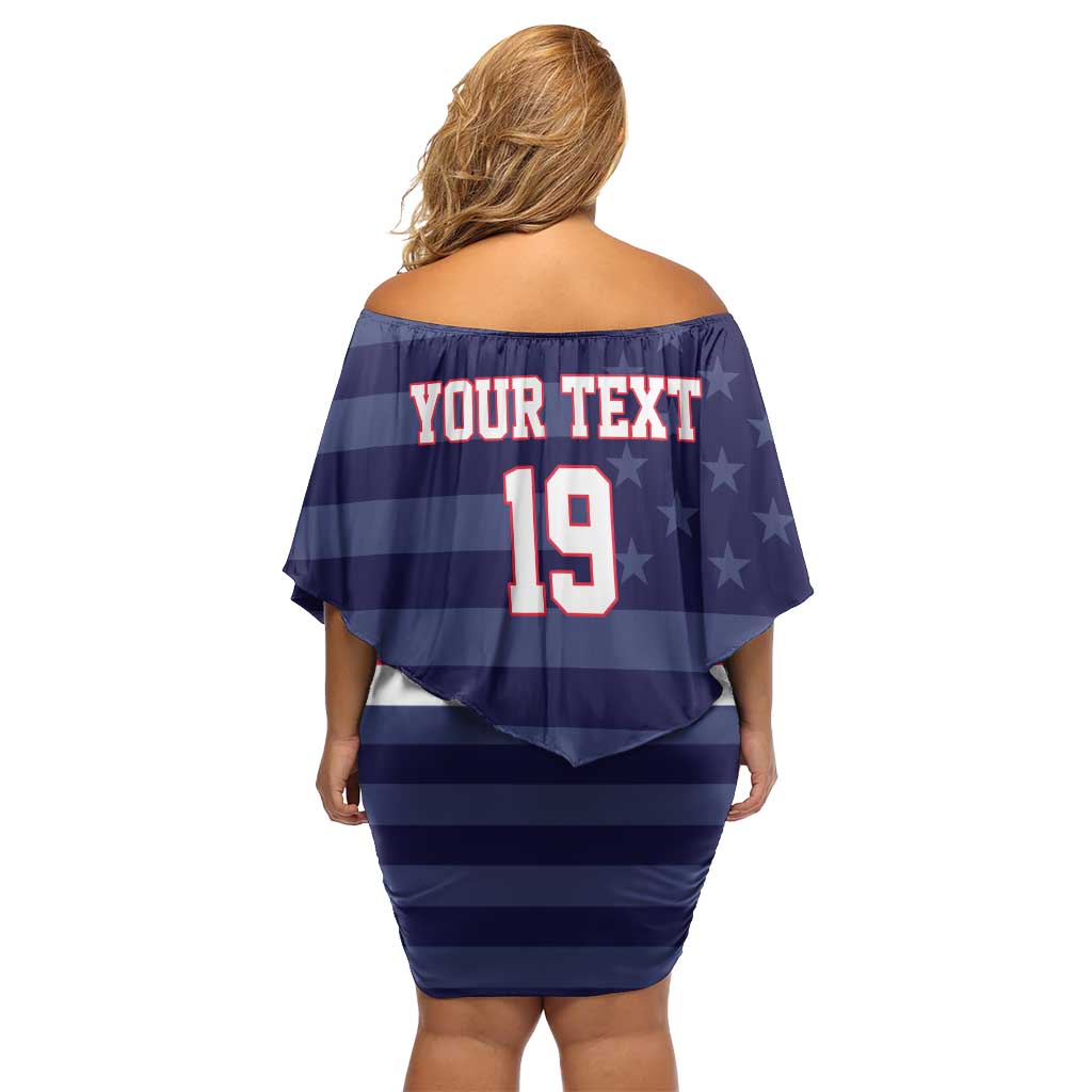 Custom USA Ice Hockey Off Shoulder Short Dress United States Eagle Mascot Style