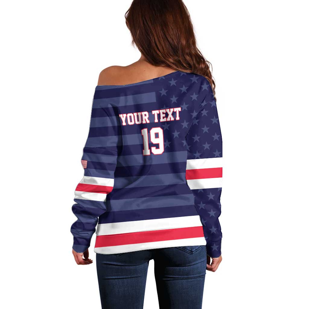 Custom USA Ice Hockey Off Shoulder Sweater United States Eagle Mascot Style
