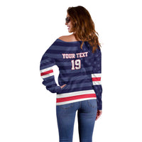 Custom USA Ice Hockey Off Shoulder Sweater United States Eagle Mascot Style