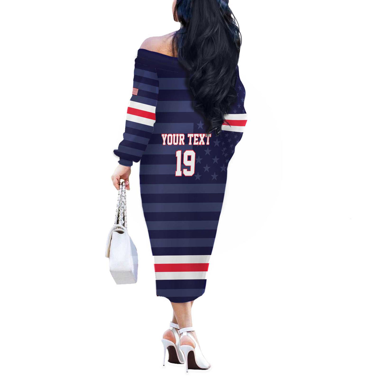 Custom USA Ice Hockey Off The Shoulder Long Sleeve Dress United States Eagle Mascot Style