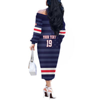 Custom USA Ice Hockey Off The Shoulder Long Sleeve Dress United States Eagle Mascot Style