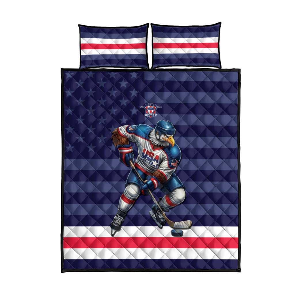 USA Ice Hockey Quilt Bed Set United States Eagle Mascot Style