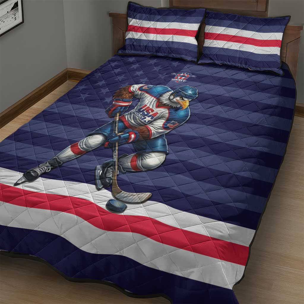 USA Ice Hockey Quilt Bed Set United States Eagle Mascot Style