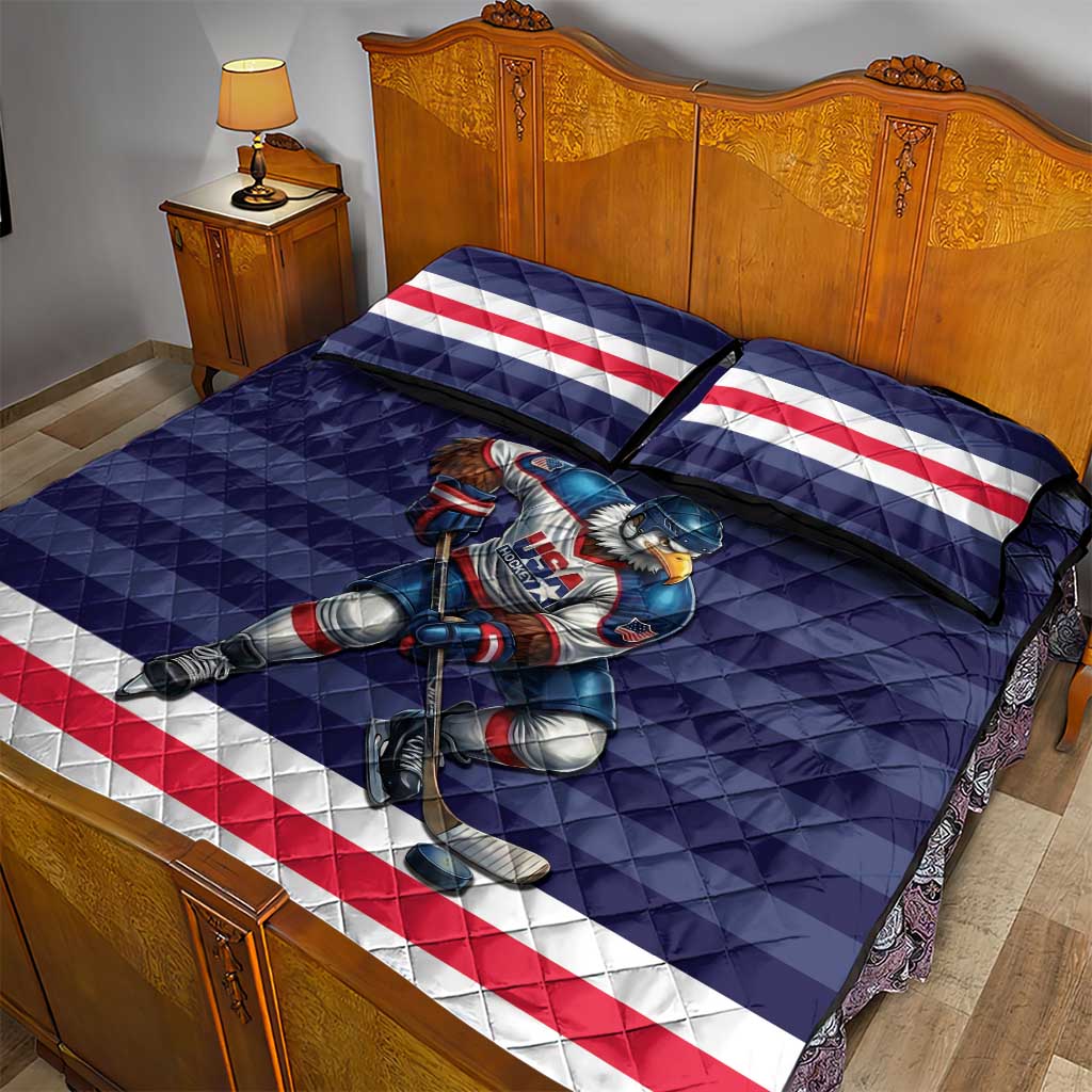 USA Ice Hockey Quilt Bed Set United States Eagle Mascot Style