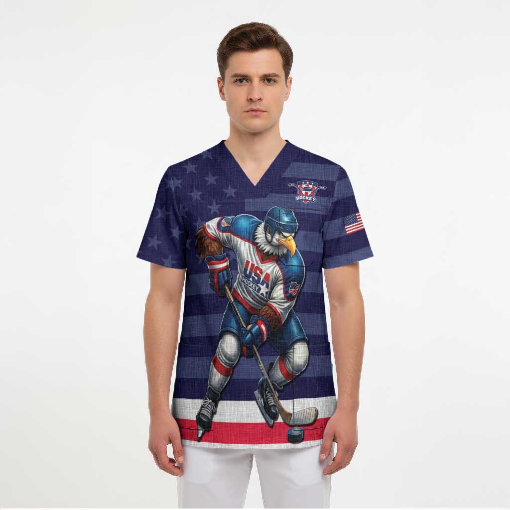 Custom USA Ice Hockey Scrub Top United States Eagle Mascot Style