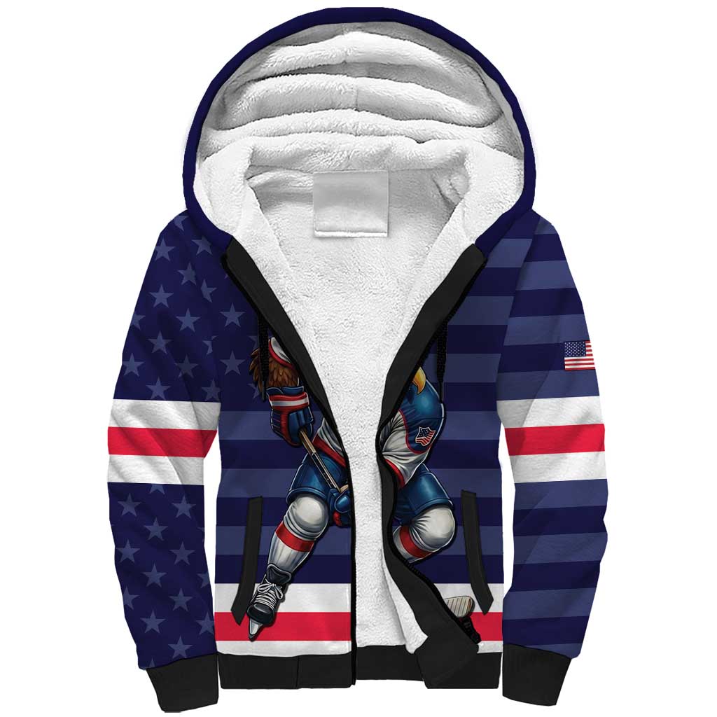Custom USA Ice Hockey Sherpa Hoodie United States Eagle Mascot Style