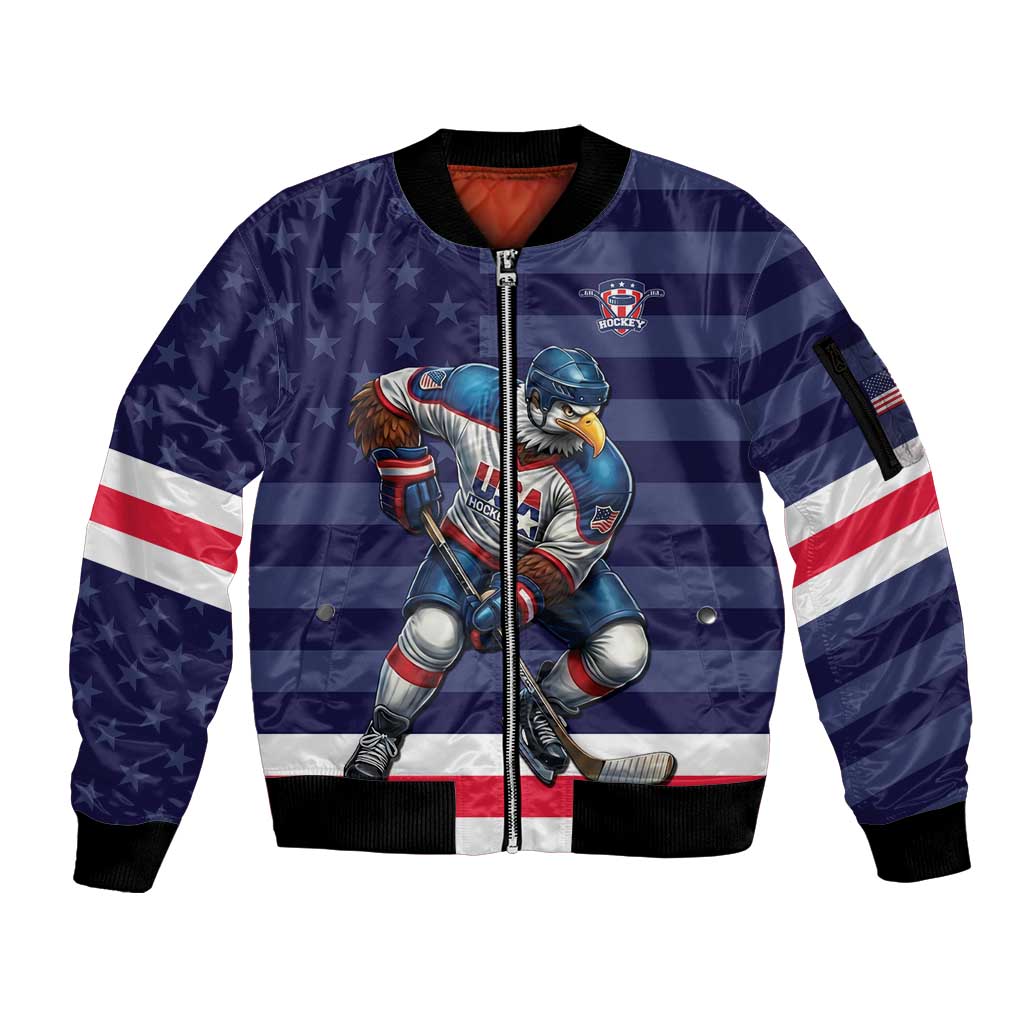 Custom USA Ice Hockey Sleeve Zip Bomber Jacket United States Eagle Mascot Style