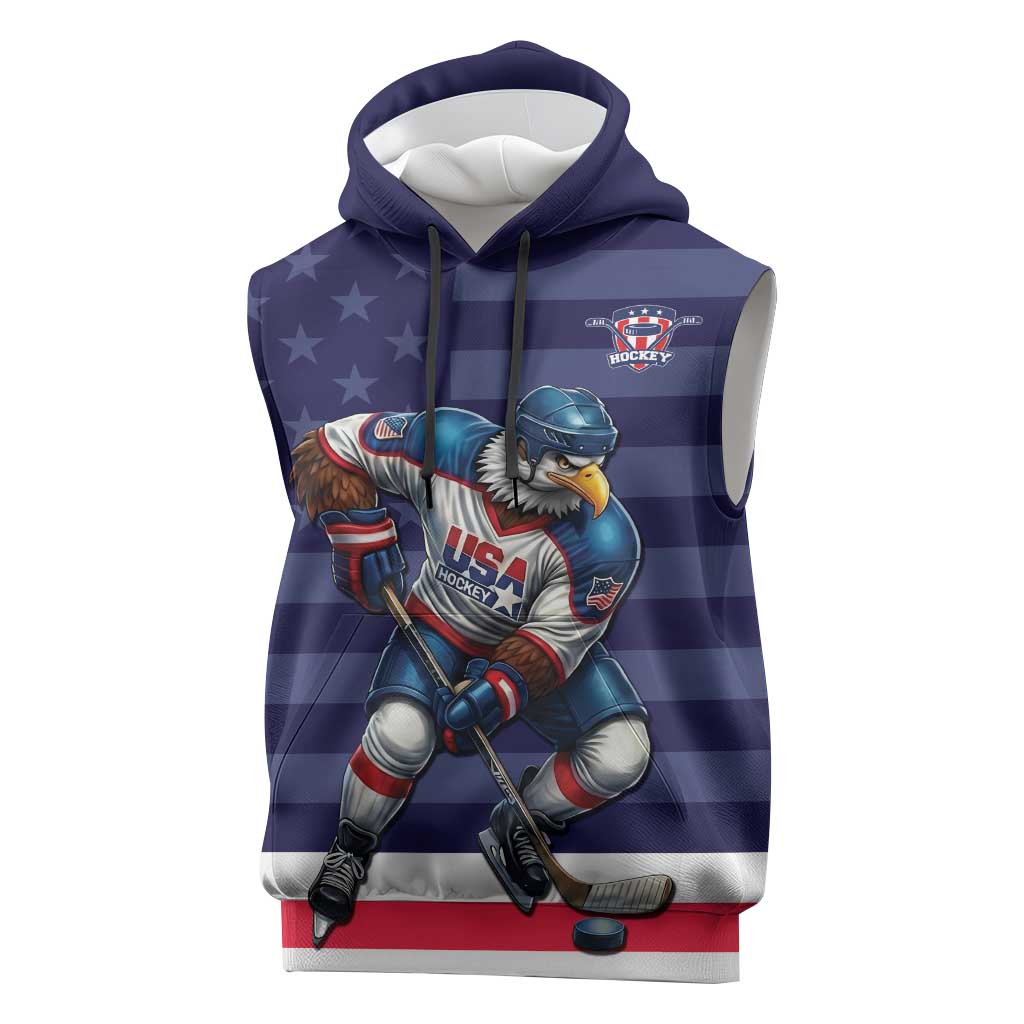 Custom USA Ice Hockey Sleeveless Hoodie United States Eagle Mascot Style