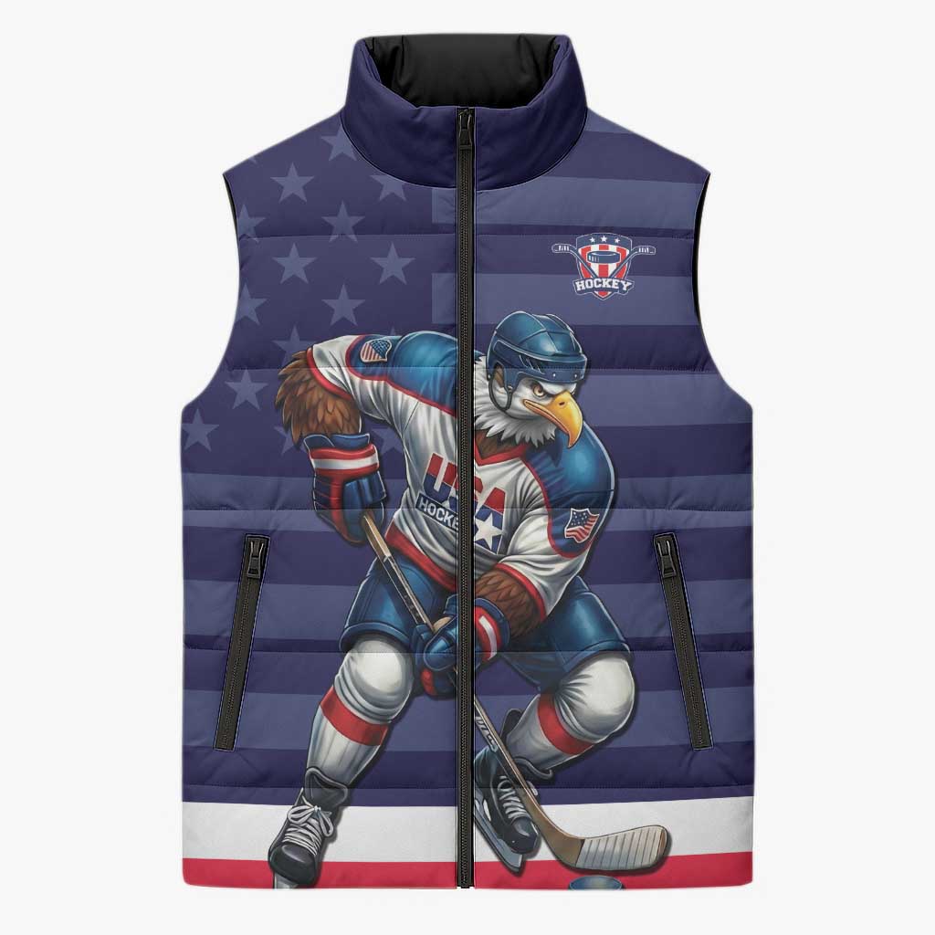 Custom USA Ice Hockey Sleeveless Puffer Jacket United States Eagle Mascot Style
