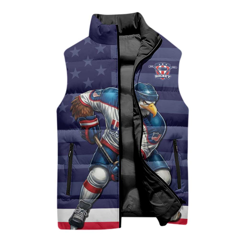 Custom USA Ice Hockey Sleeveless Puffer Jacket United States Eagle Mascot Style